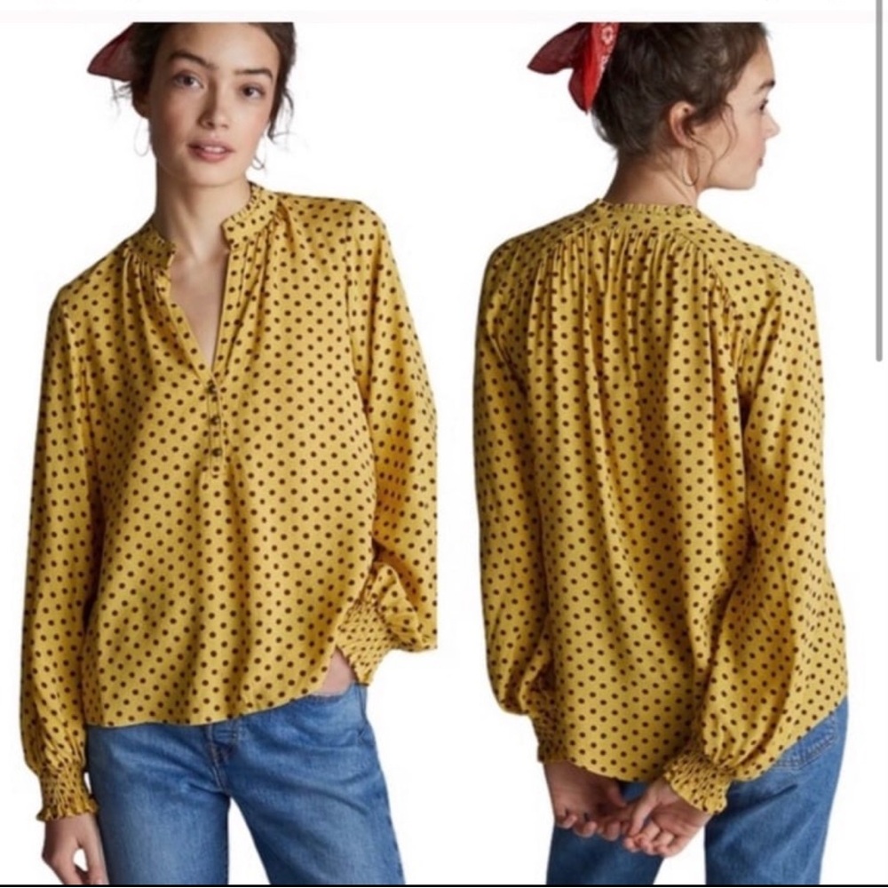 Maeve By Anthropologie Colette Peasant Polka Dot Blouse